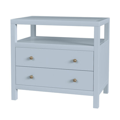 Nora 28 in. W 2 Drawer Wide Nightstand with Open Shelf, Light Blue