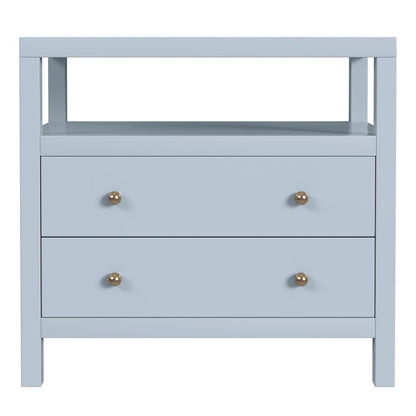 Nora 28 in. W 2 Drawer Wide Nightstand with Open Shelf, Light Blue