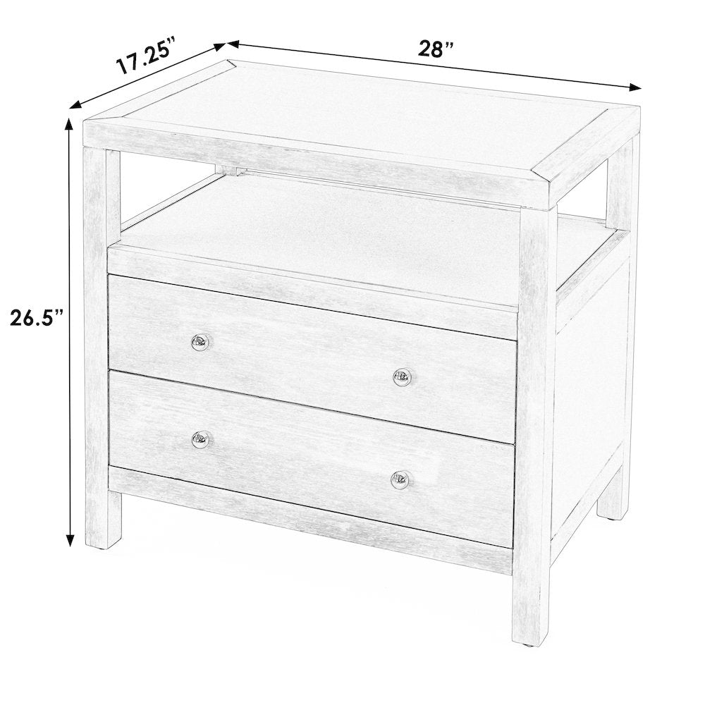 Nora 28 in. W 2 Drawer Wide Nightstand with Open Shelf, Light Blue