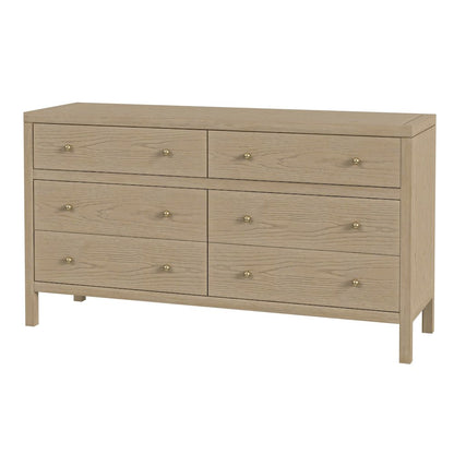 Nora 60 in W. Rectangular Wood 6 Drawer Dresser, Light Brown