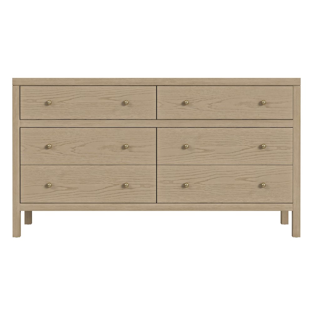 Nora 60 in W. Rectangular Wood 6 Drawer Dresser, Light Brown