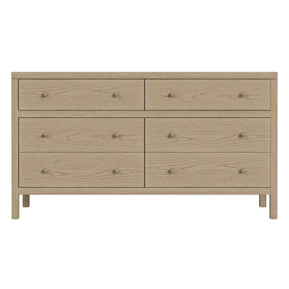 Nora 60 in W. Rectangular Wood 6 Drawer Dresser, Light Brown
