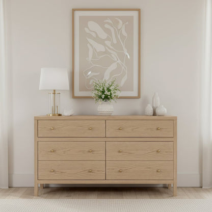 Nora 60 in W. Rectangular Wood 6 Drawer Dresser, Light Brown