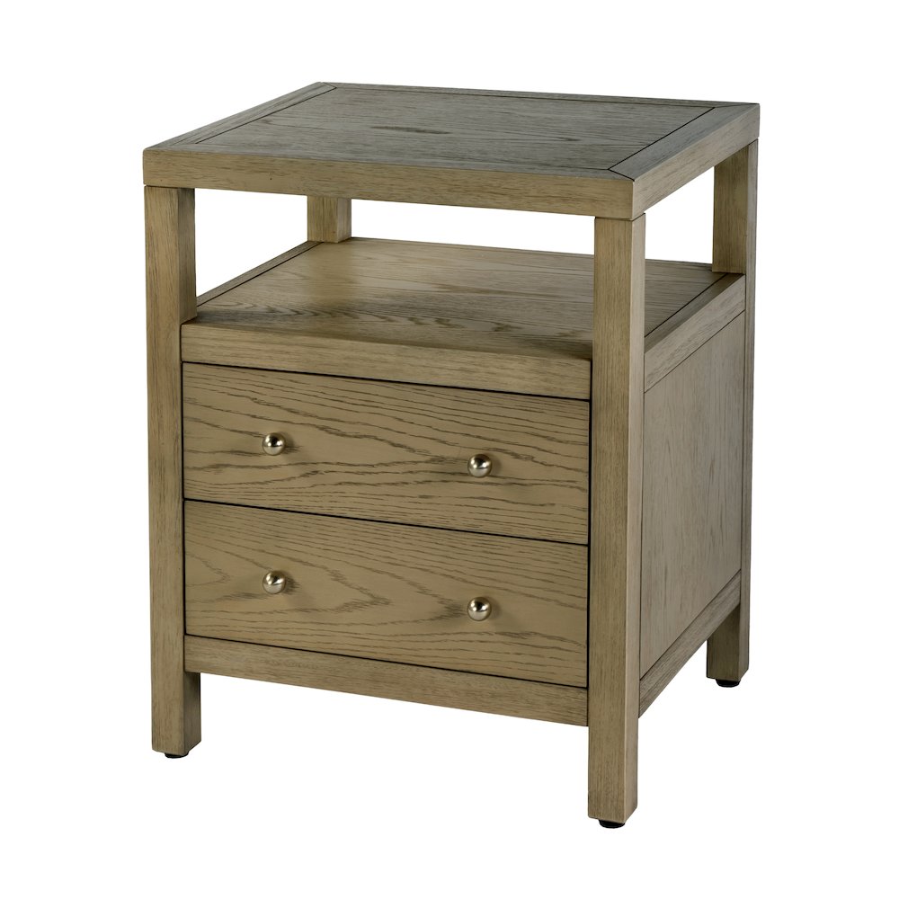 Nora 21 in. W Rectangular Wood 2 Drawer Nightstand with Open Shelf, Light Brown