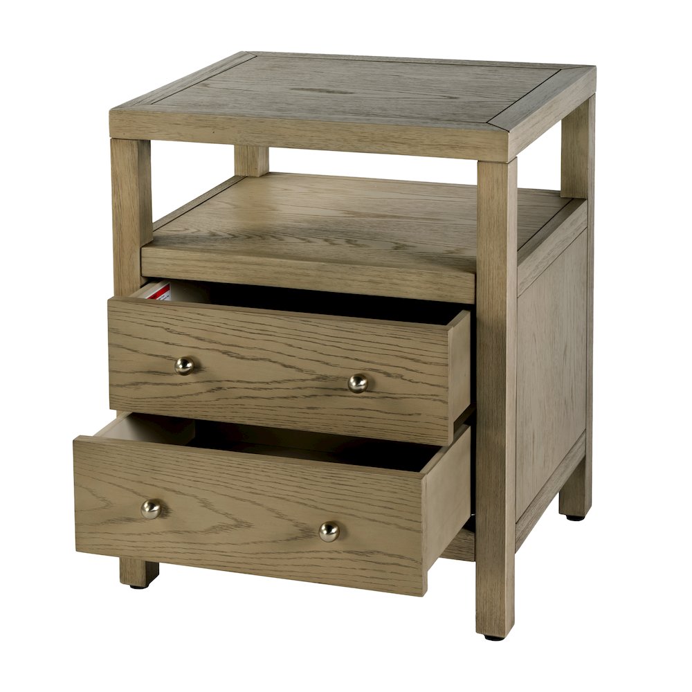 Nora 21 in. W Rectangular Wood 2 Drawer Nightstand with Open Shelf, Light Brown
