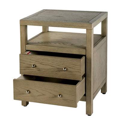 Nora 21 in. W Rectangular Wood 2 Drawer Nightstand with Open Shelf, Light Brown