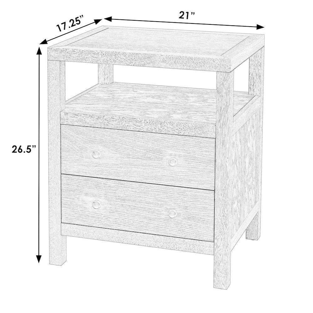 Nora 21 in. W Rectangular Wood 2 Drawer Nightstand with Open Shelf, Light Brown