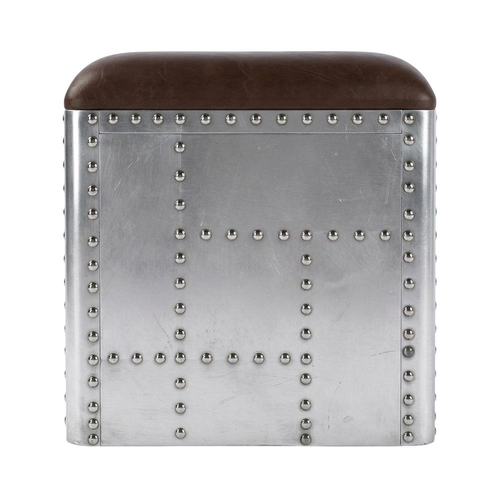 Square Industrial Ottoman Footstool with Distressed Finish for Living Room