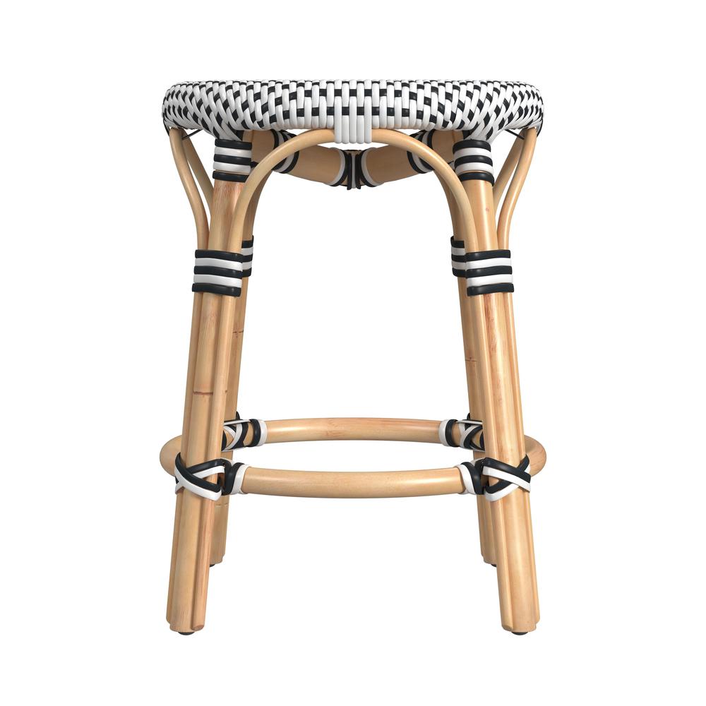 Tobias Rattan Round 18" Stool, White and Black