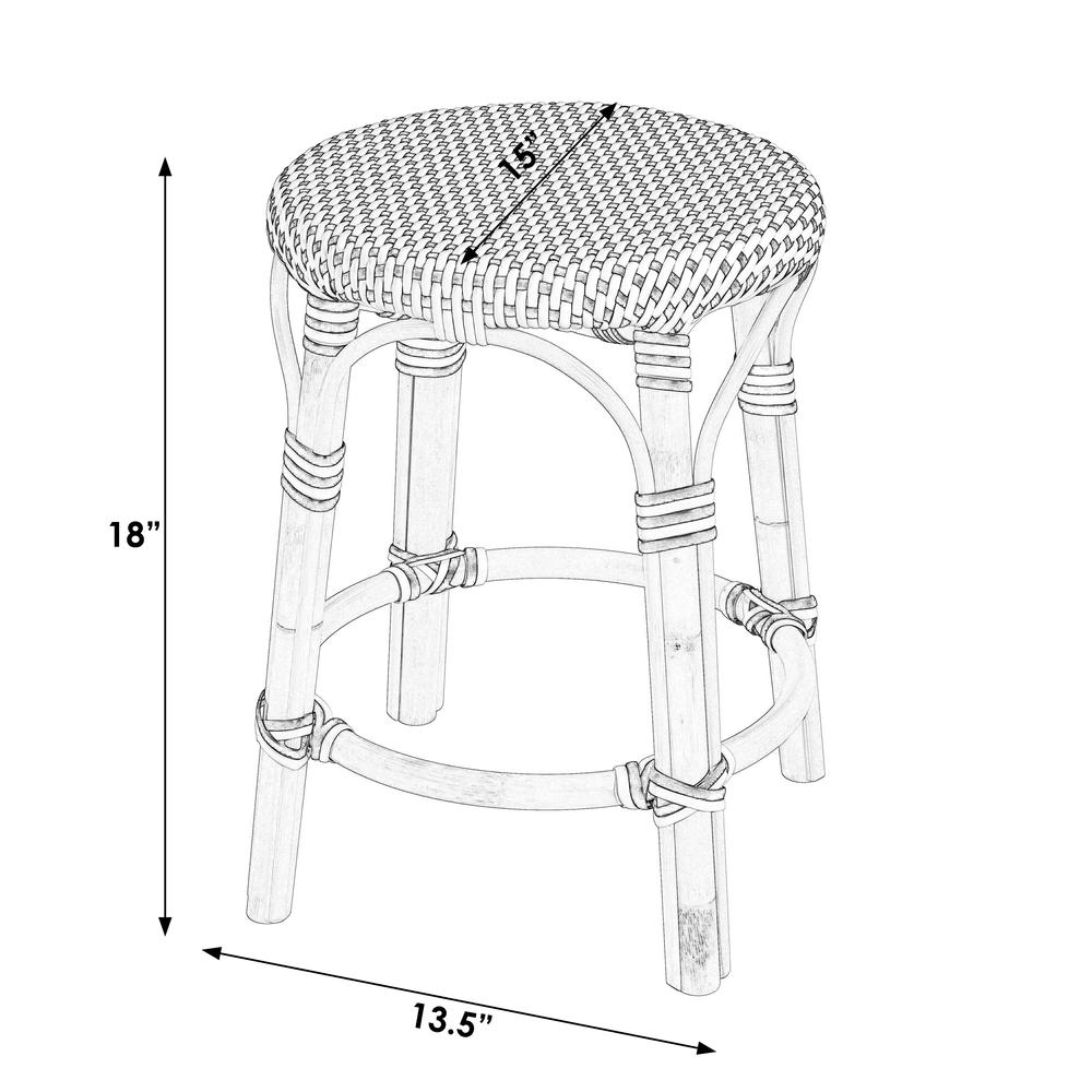 Tobias Rattan Round 18" Stool, White and Black