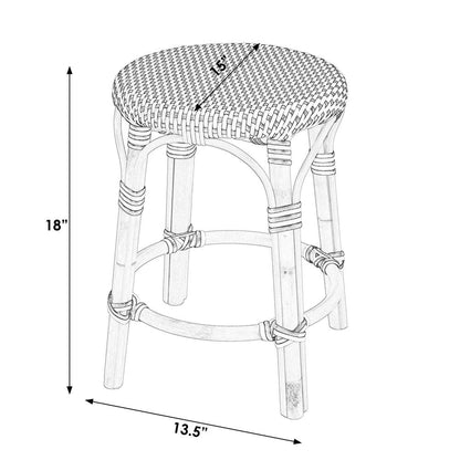 Tobias Rattan Round 18" Stool, White and Black