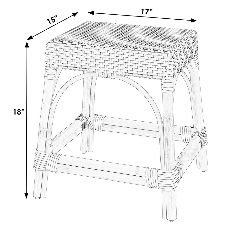 Robias Rattan Rectangular 18" Dining Stool, White and Navy Stripe