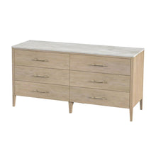 6 Drawer Wood Dresser for Bedroom with Marble Top in Light Brown Finish