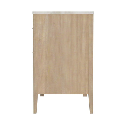 6 Drawer Wood Dresser for Bedroom with Marble Top in Light Brown Finish