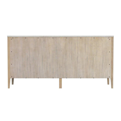 6 Drawer Wood Dresser for Bedroom with Marble Top in Light Brown Finish