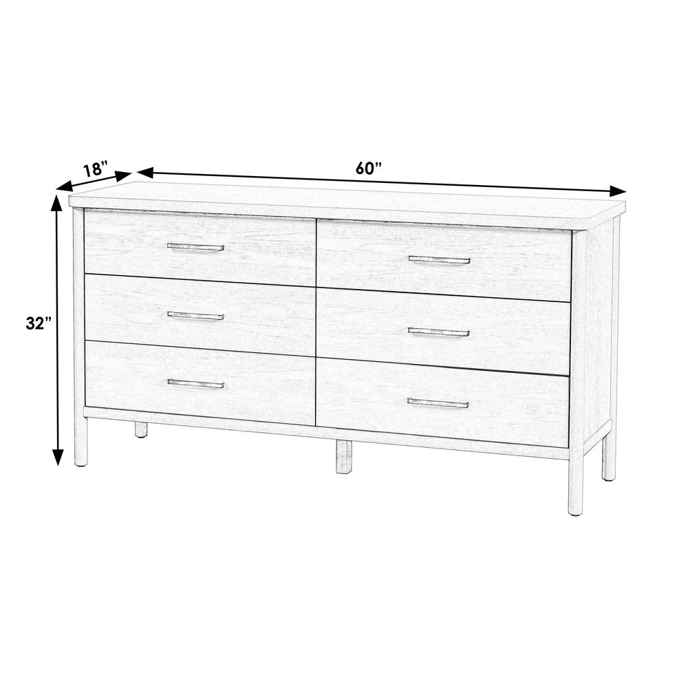 Lennon 6 Drawer Rounded Leg Dresser, Light Brown