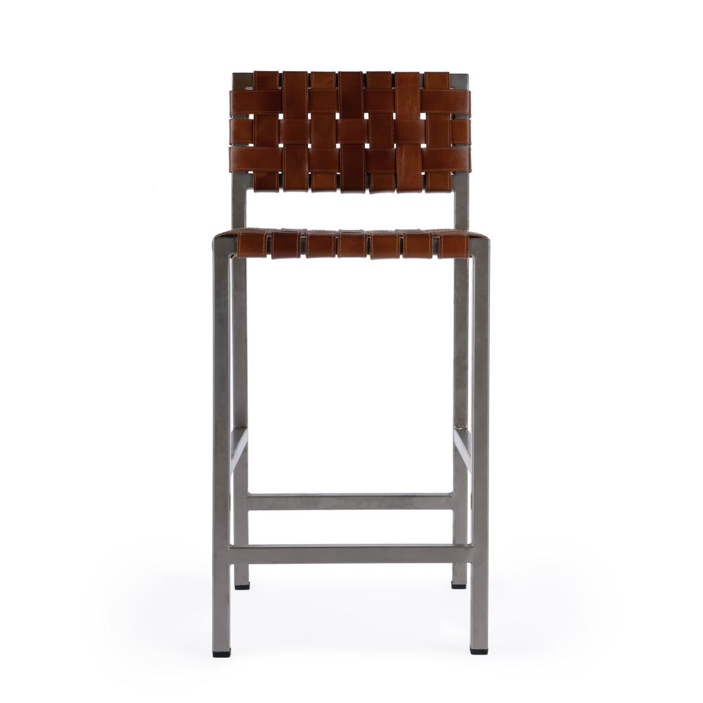 Bromley Iron and Leather 24.5" Counter Stool, Brown