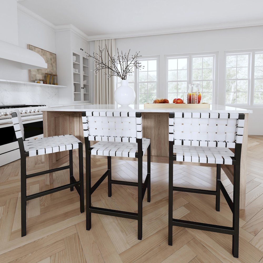 Bromley Iron and Leather 24.5" Counter Stool, White