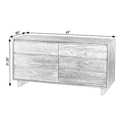 Halmstad 62 in. W Wood Panel 6 Drawer Dresser, Brown