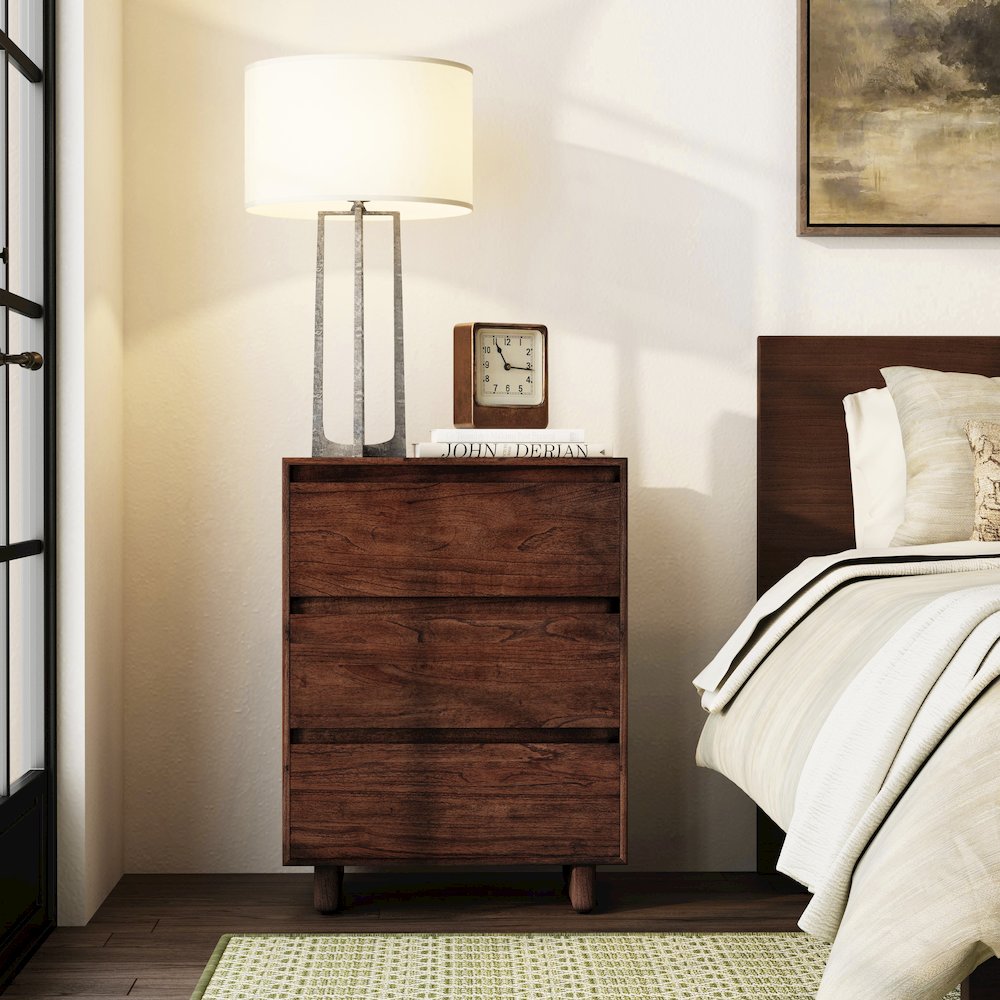Halmstad 22 in. W Rectangular Wood Panel 3 Drawer Narrow Nightstand, Brown