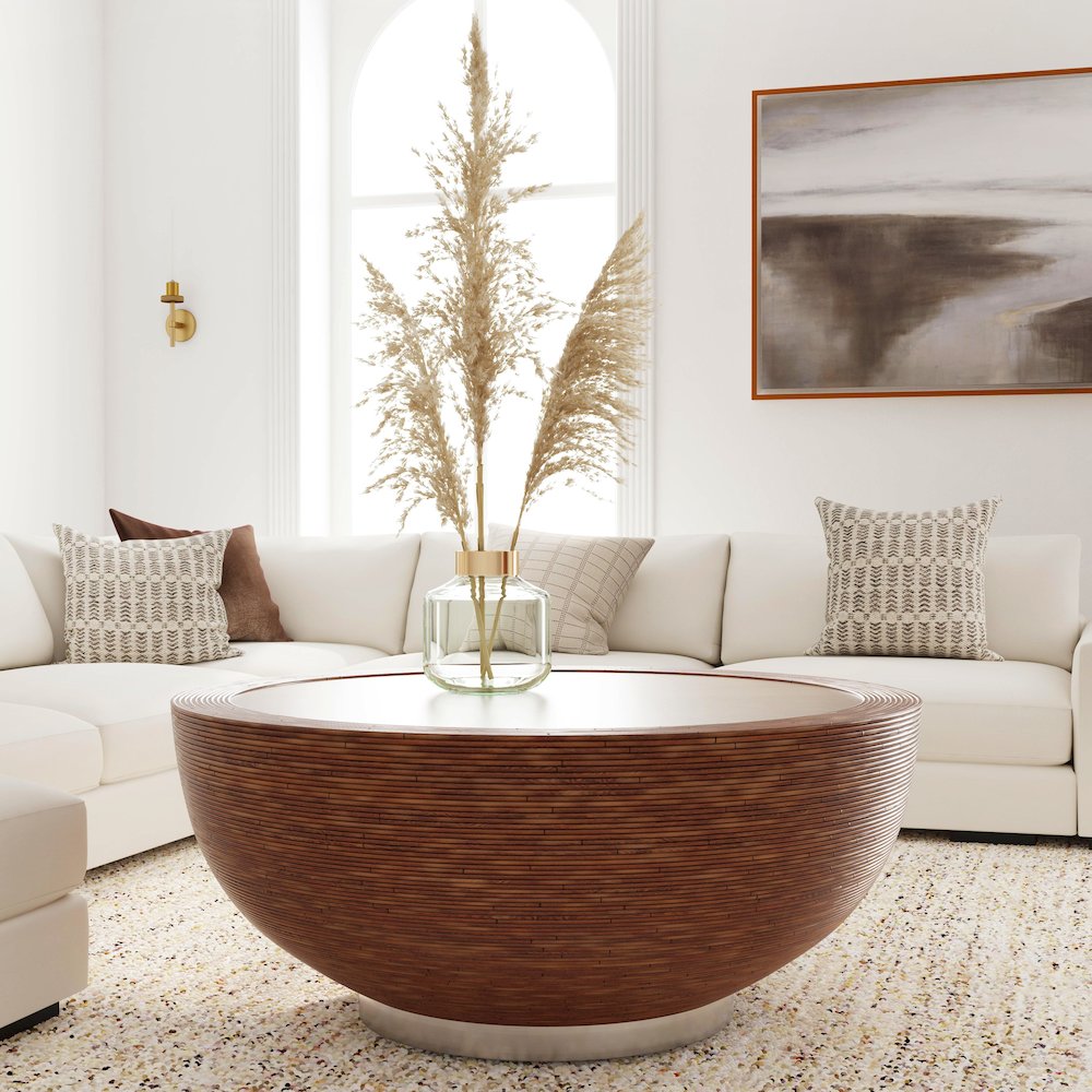 Harding Rattan Drum Coffee Table, Brown