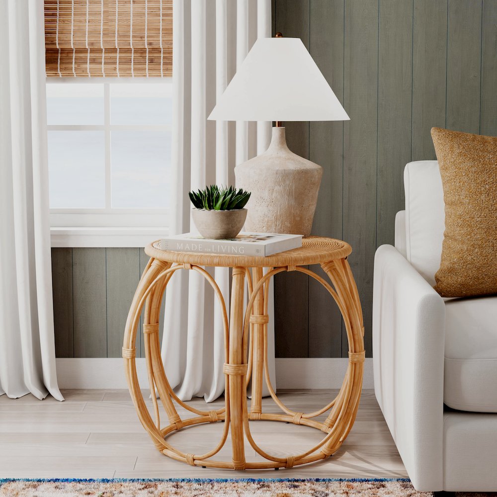 Savannah Woven Rattan Round End Table, Natural