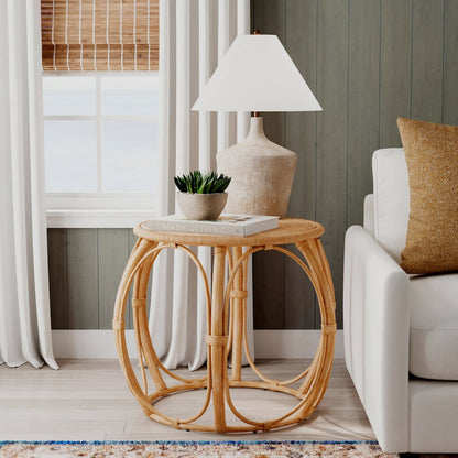 Savannah Woven Rattan Round End Table, Natural