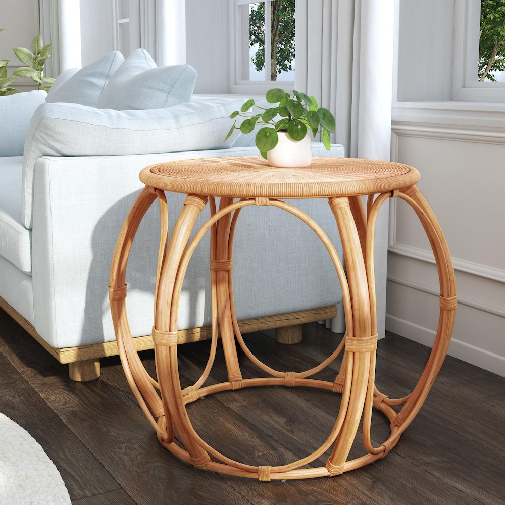 Savannah Woven Rattan Round End Table, Natural