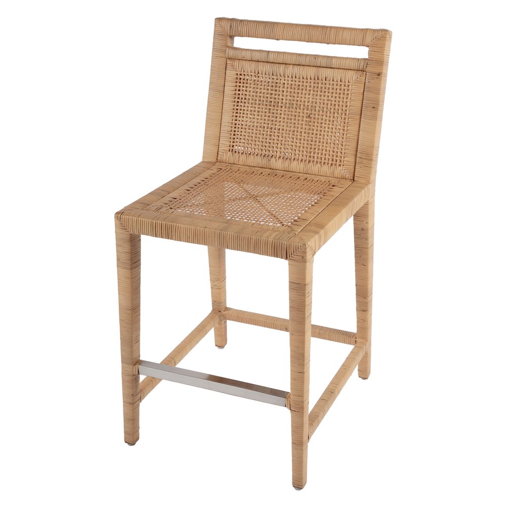 Brielle 24 in. Seat Height Rattan Woven Counter stool with Back, Light Brown