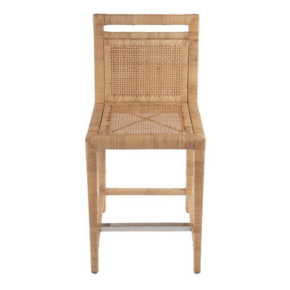 Brielle 24 in. Seat Height Rattan Woven Counter stool with Back, Light Brown