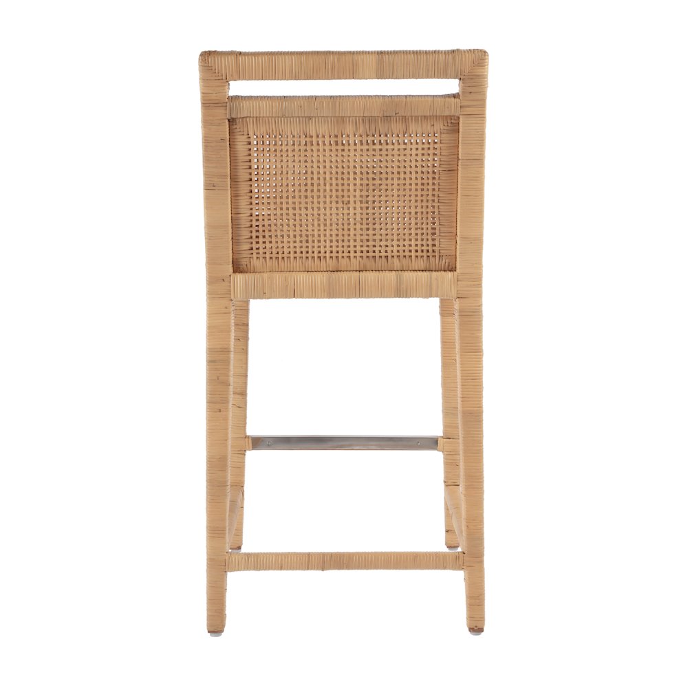 Brielle 24 in. Seat Height Rattan Woven Counter stool with Back, Light Brown