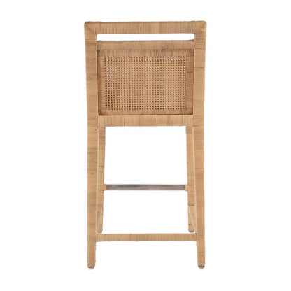 Brielle 24 in. Seat Height Rattan Woven Counter stool with Back, Light Brown