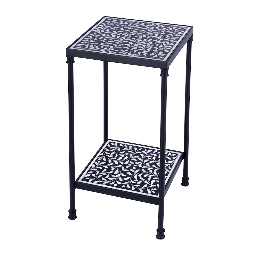 Lana Resin and Bone Inlay Side Table, Black and White