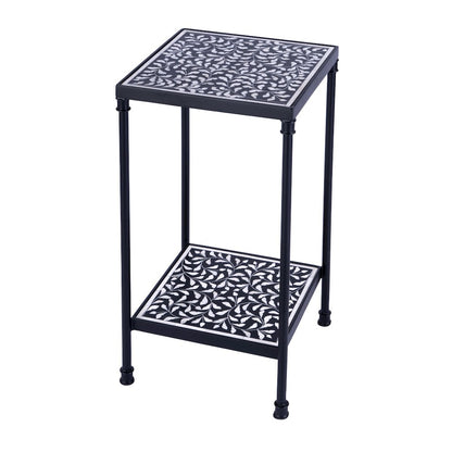 Lana Resin and Bone Inlay Side Table, Black and White