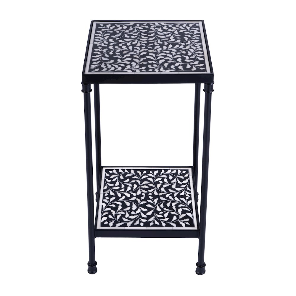 Lana Resin and Bone Inlay Side Table, Black and White