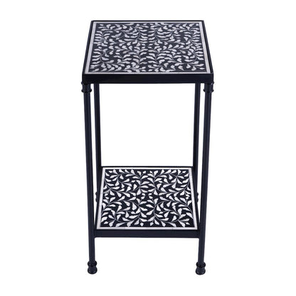 Lana Resin and Bone Inlay Side Table, Black and White