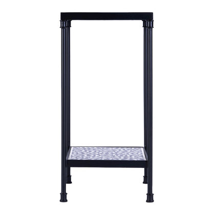 Lana Resin and Bone Inlay Side Table, Black and White