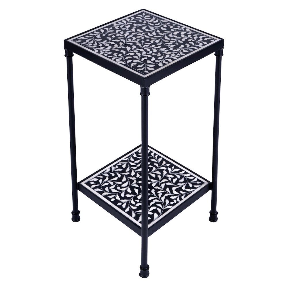 Lana Resin and Bone Inlay Side Table, Black and White