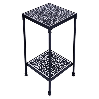 Lana Resin and Bone Inlay Side Table, Black and White