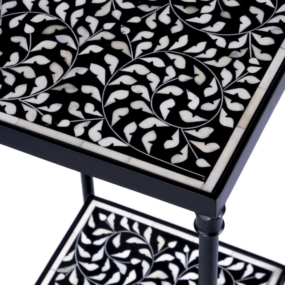 Lana Resin and Bone Inlay Side Table, Black and White