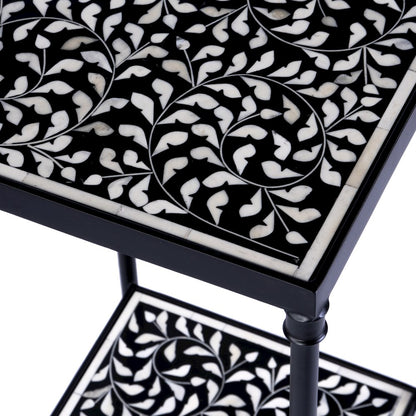 Lana Resin and Bone Inlay Side Table, Black and White