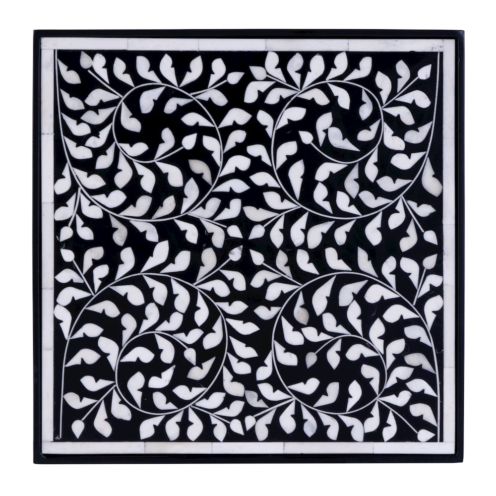Lana Resin and Bone Inlay Side Table, Black and White