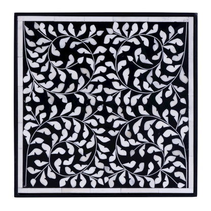 Lana Resin and Bone Inlay Side Table, Black and White