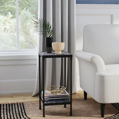 Lana Resin and Bone Inlay Side Table, Black and White