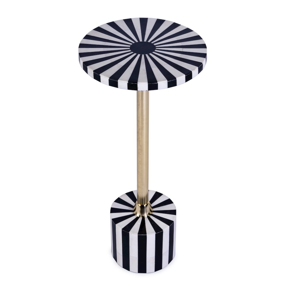 Zane Brass and Bone Inlay Side Round Side Table, Black and White
