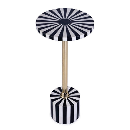 Zane Brass and Bone Inlay Side Round Side Table, Black and White