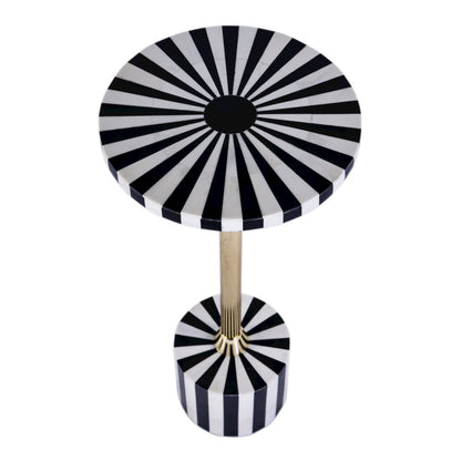 Zane Brass and Bone Inlay Side Round Side Table, Black and White