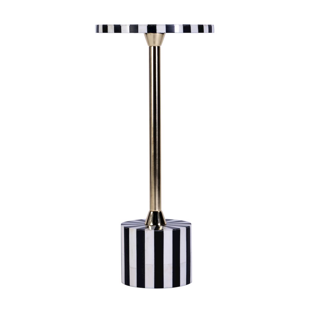 Zane Brass and Bone Inlay Side Round Side Table, Black and White