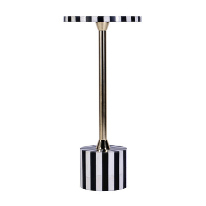 Zane Brass and Bone Inlay Side Round Side Table, Black and White