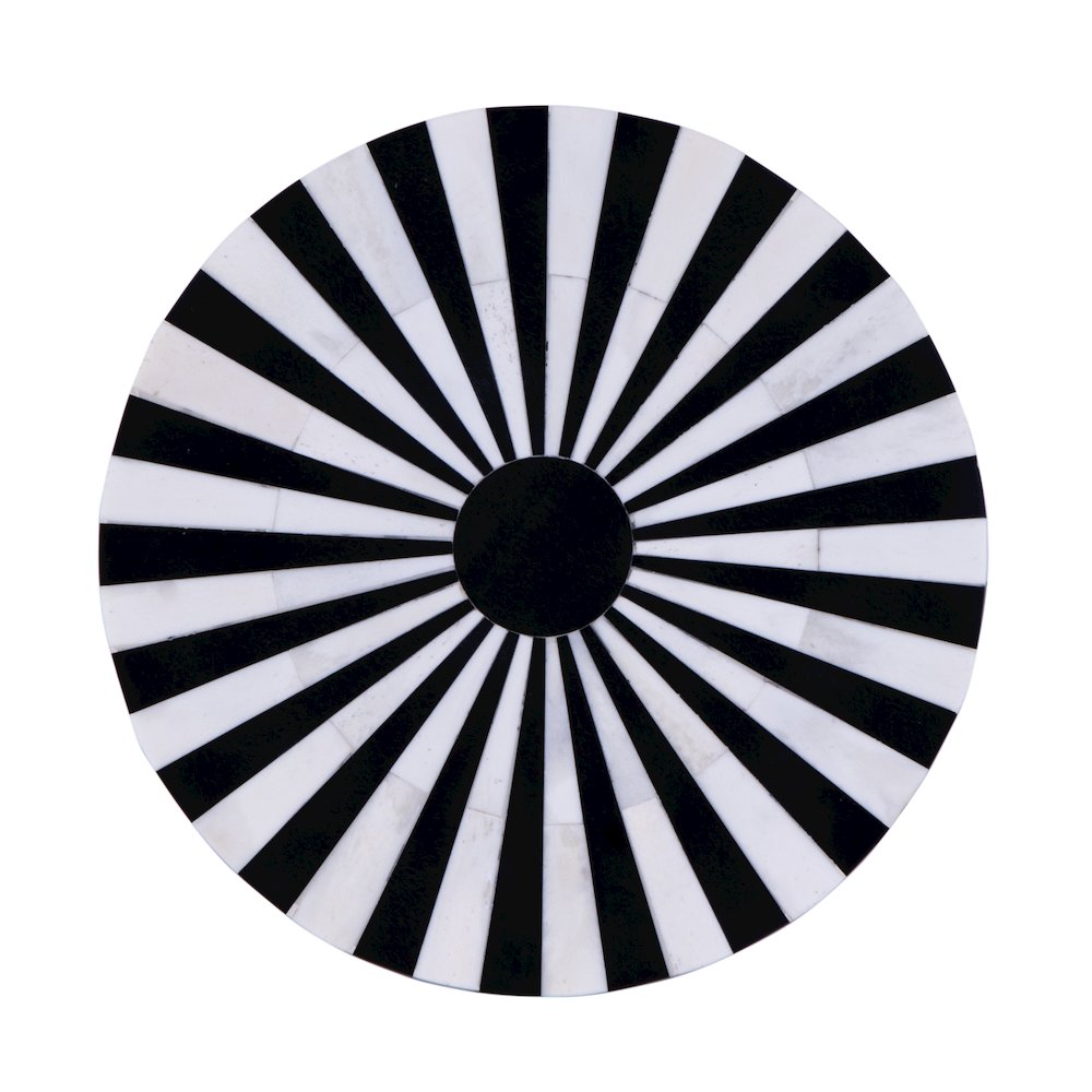 Zane Brass and Bone Inlay Side Round Side Table, Black and White